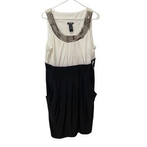 NEW Bisou Bisou 18W Sheath Dress Beaded Neck Cream & Black Business Goth